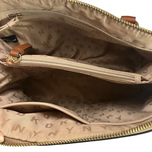 DKNY Women Bryant  MD ROUND Brown/ Beige Satchel Bag Purse MSRP:$198 - Picture 10 of 12